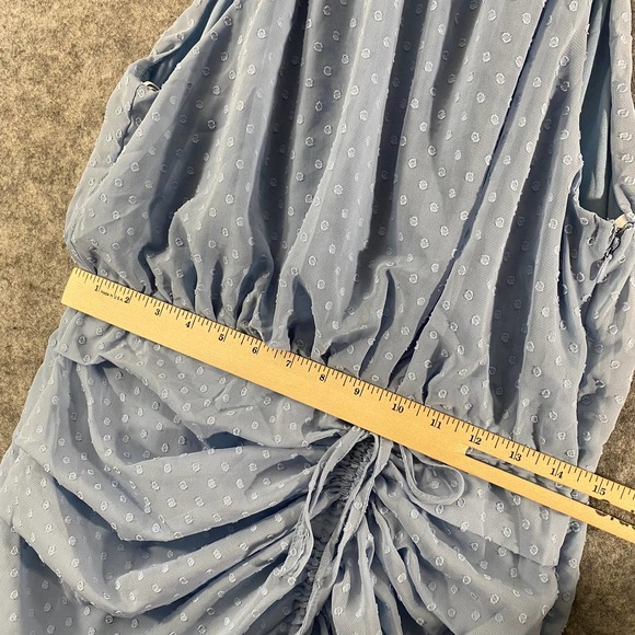 Lulus Mini Dress Large Dusty Blue Halter Ruched Sleeveless Place and Time - Picture 9 of 14